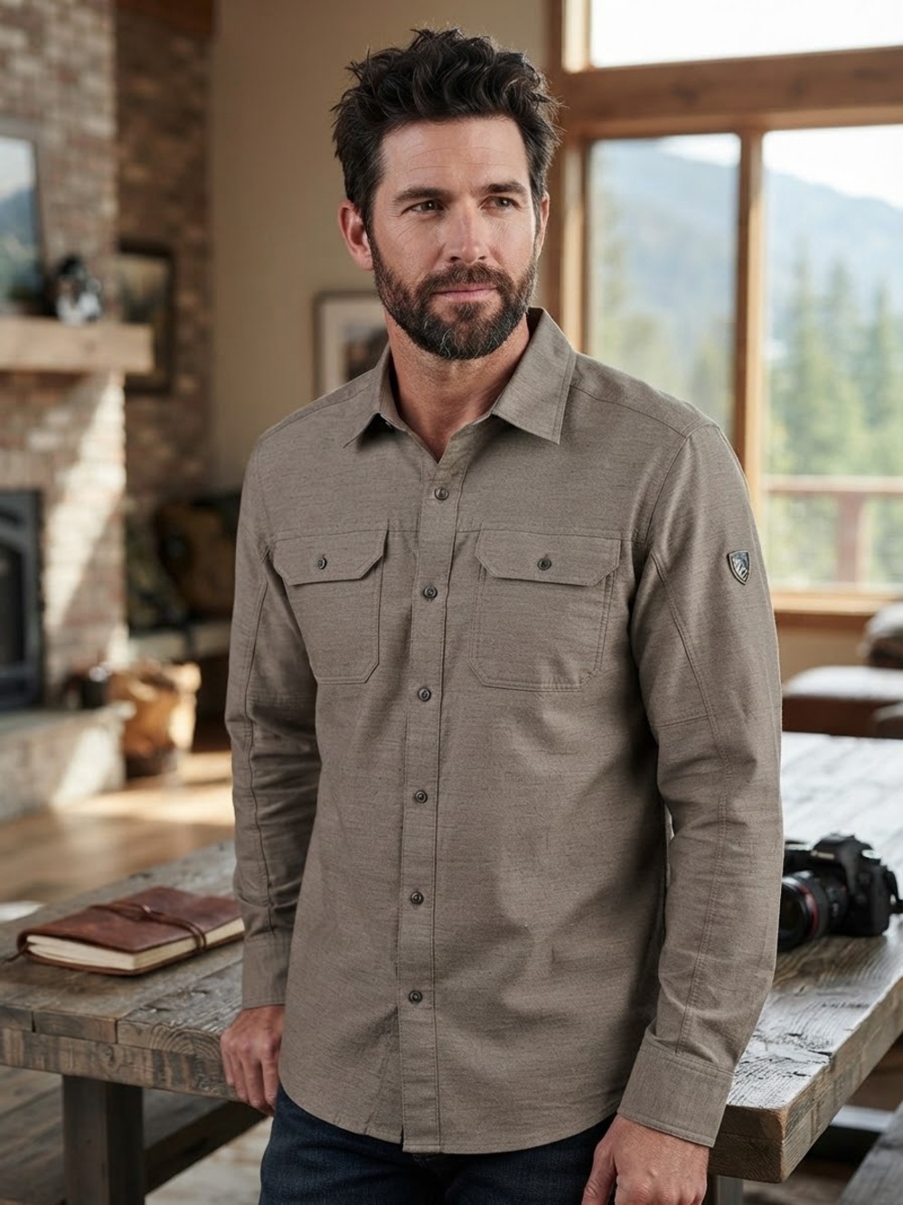 Kuhl Men's Taupe Button-Front Utility Shirt
